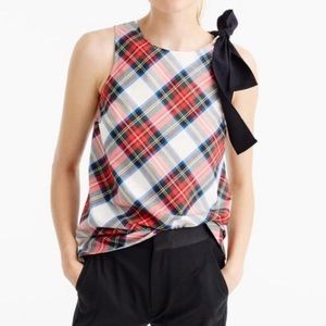 J Crew Plaid Sleeveless Blouse with Ribbon Bow